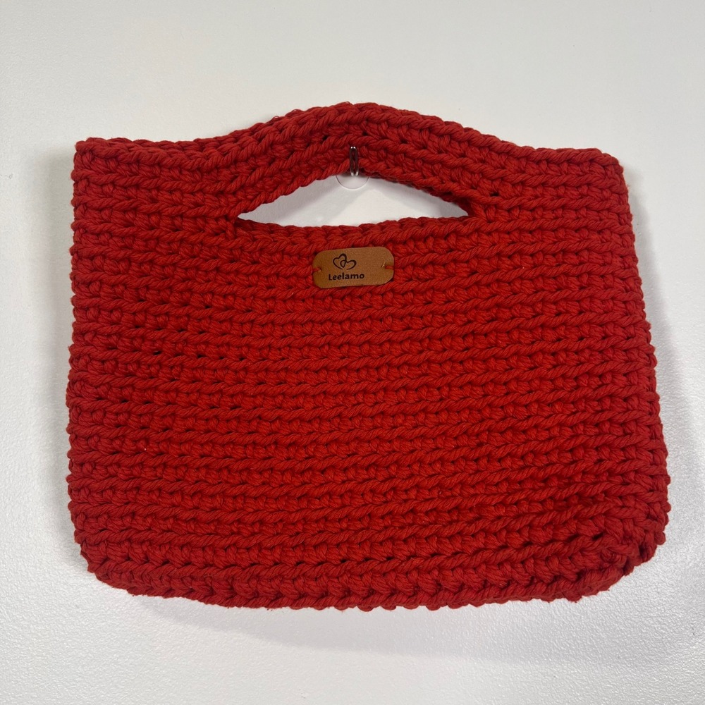 Leelamo Handmade Red Crochet Cotton Cord Tote Bag Handbag